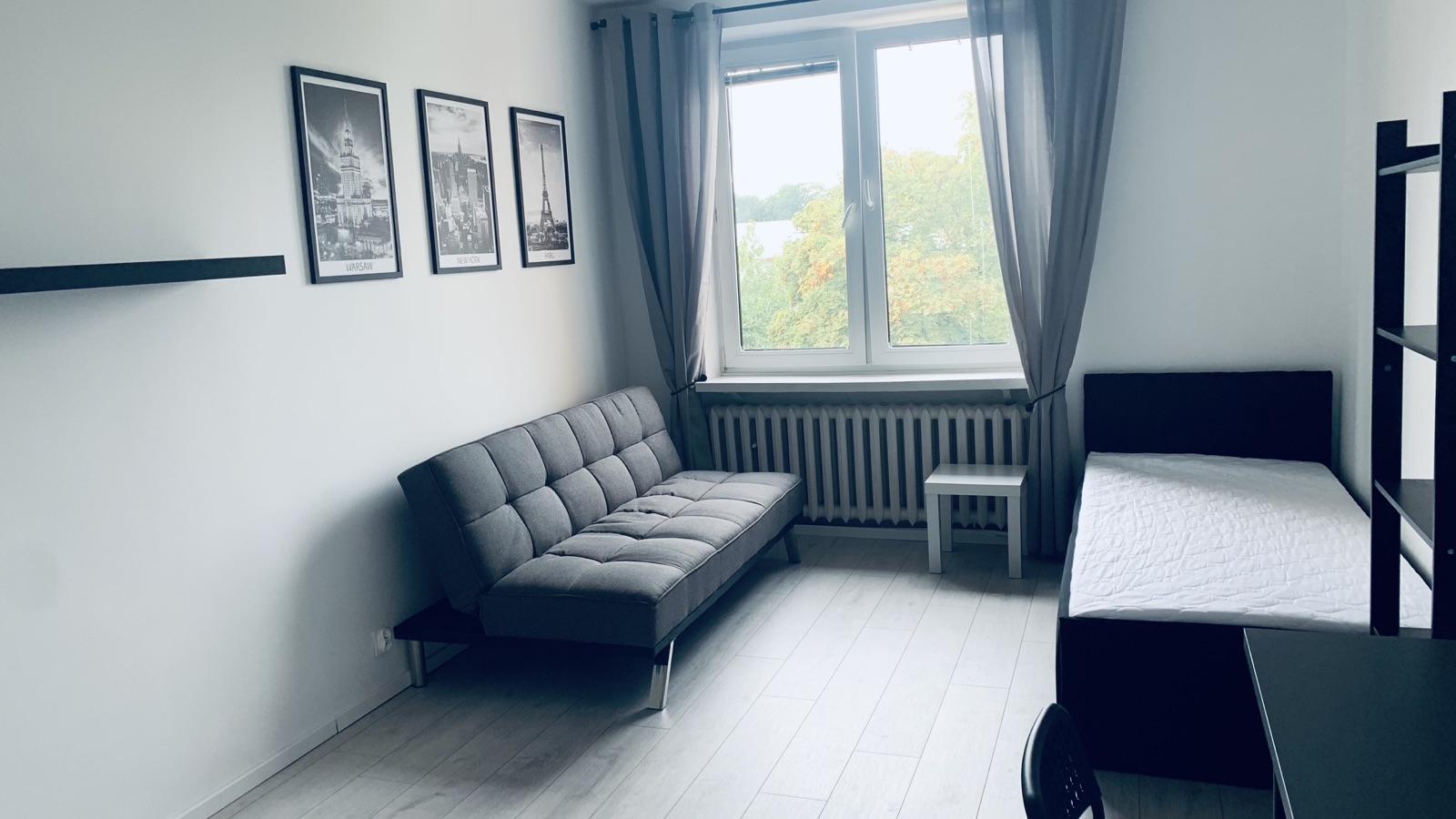 Study desk and shelves beside the window
