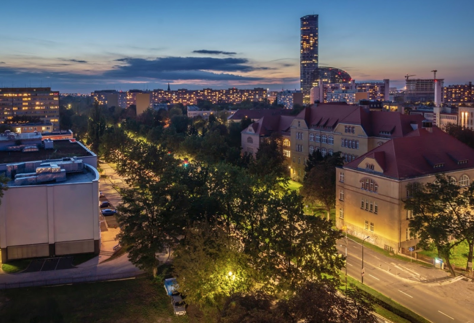 Wrocław skyline at dusk