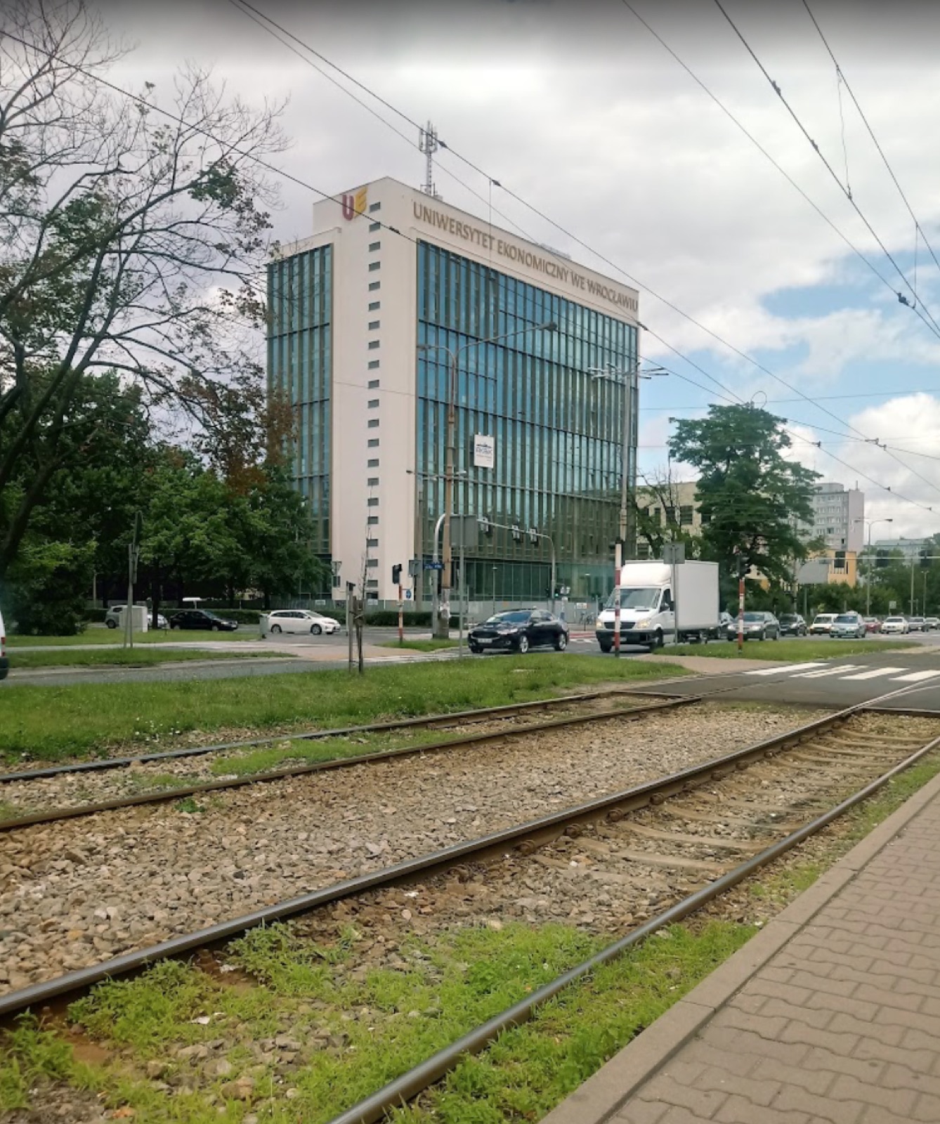 Wrocław University of Economics and nearby tram tracks