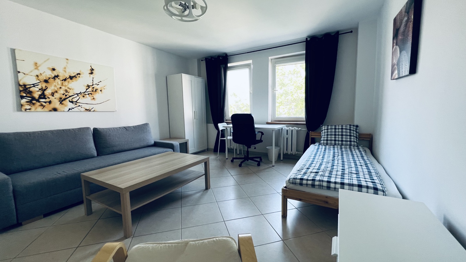 Bed, sofa and workspace