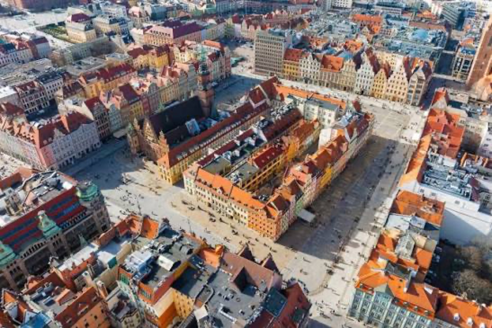 Aerial view across Wrocław Old Town and the Market Square
