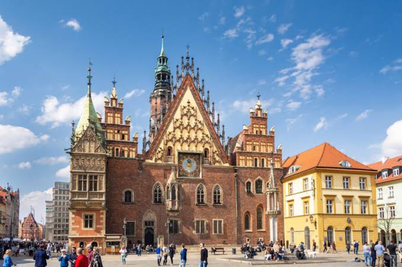 Historic Gothic town hall on Wrocław Market Square