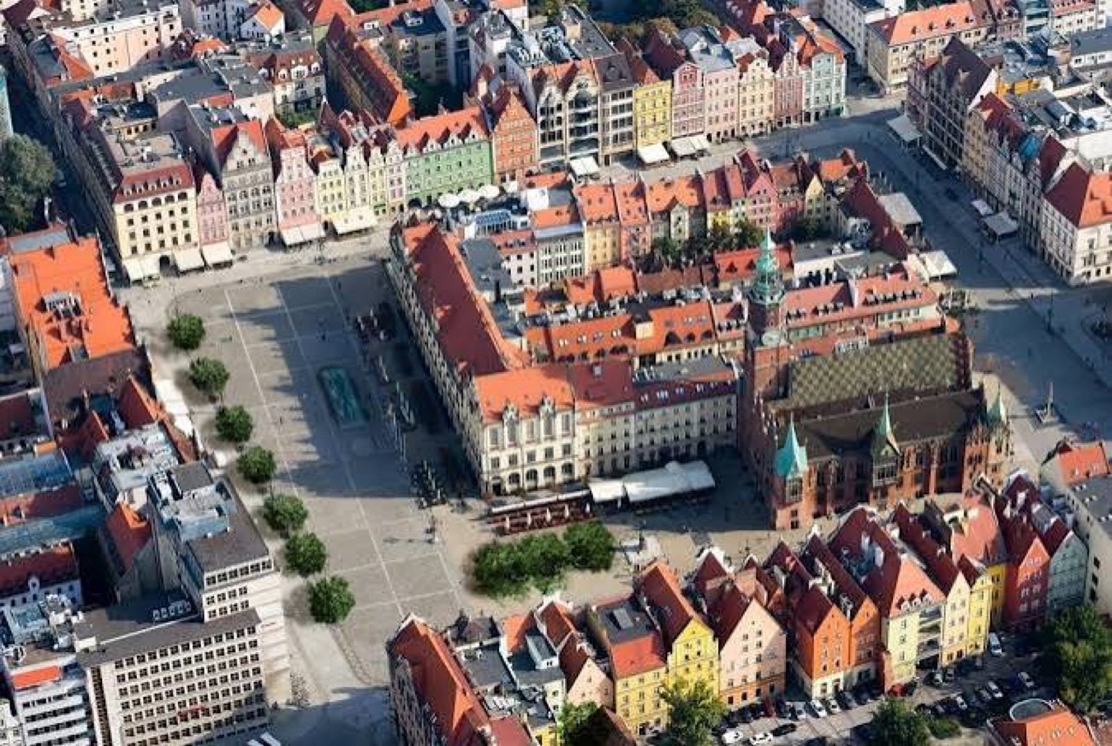 Aerial view of Wrocław Old Town and its central square